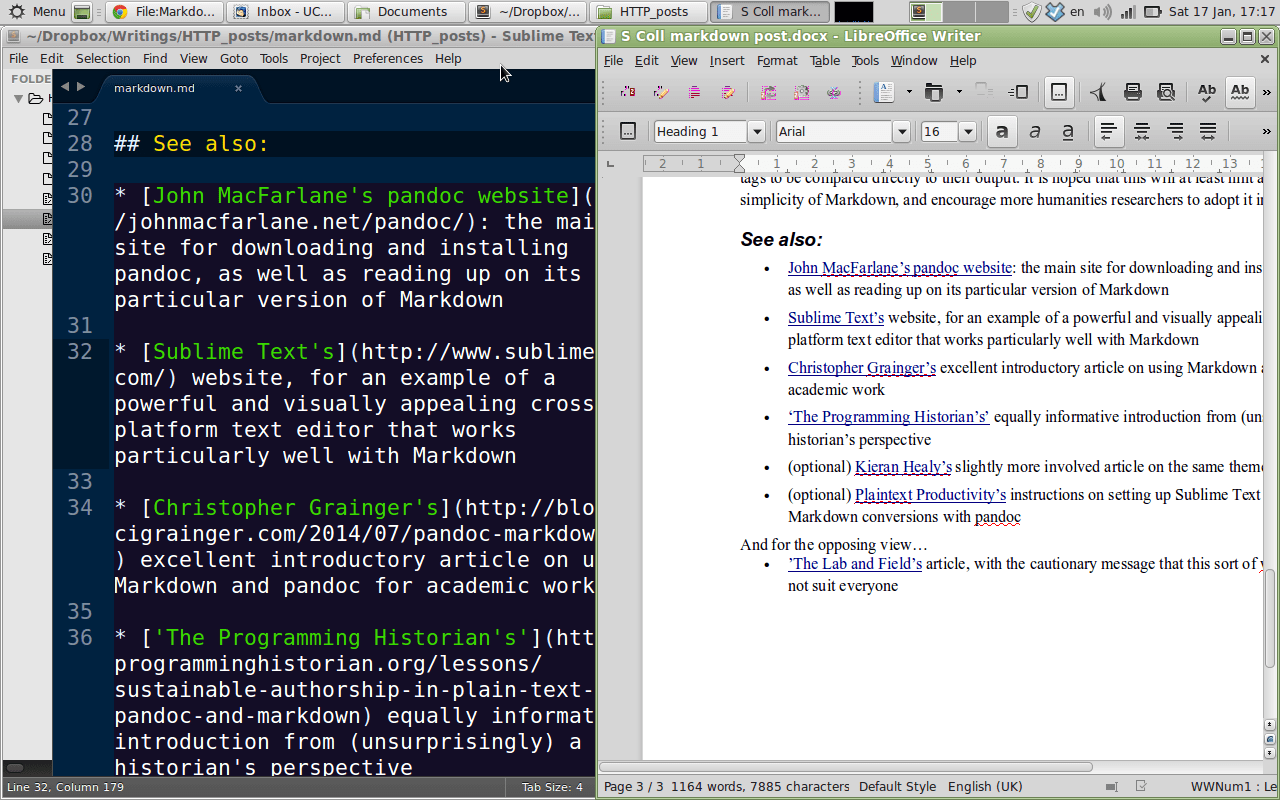 An example of a Markdown text file (left) and its output (right)